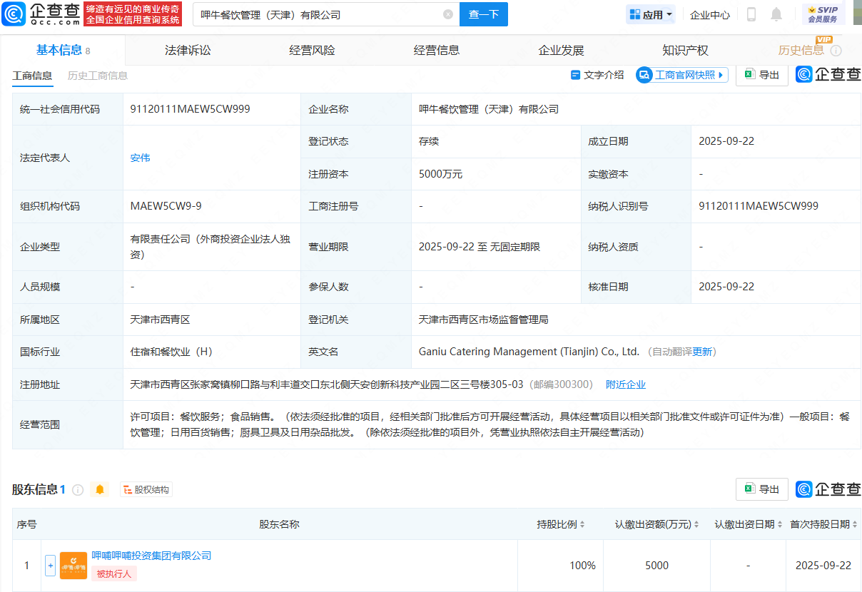 呷哺呷哺天津設立新公司，注資5000萬拓展廚具衛具及日用雜品批發業務